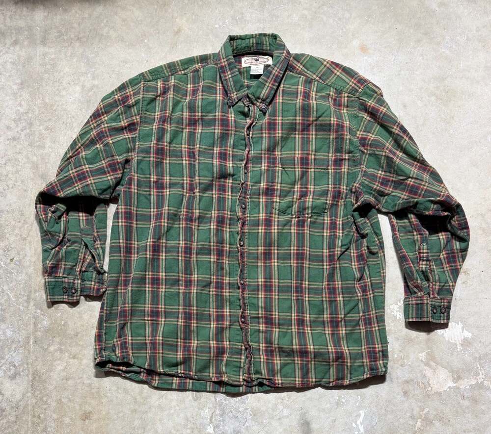 Moose Creek Legendary Mens 2XL Green & Red Plaid Long Sleeve Flannel Button Down